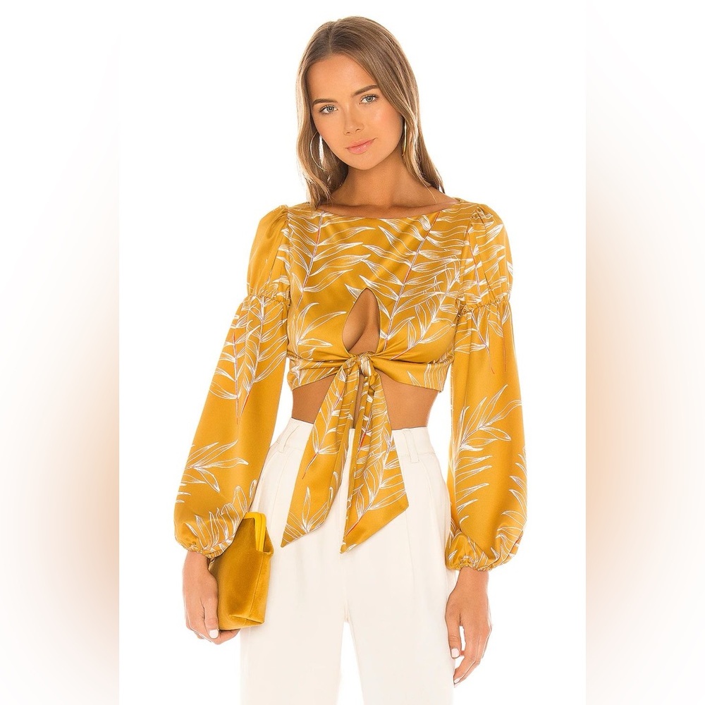 NWT Camila Coelho gold long-sleeve cropped top